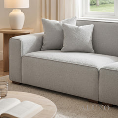 ALUXO® Dakota 4 Seater Large Sofa – Pebble Grey Bouclé | Feather-Filled