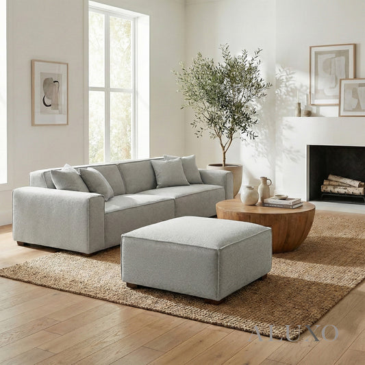 ALUXO® Dakota Modular Footstool – Pebble Grey Bouclé | Feather-Filled