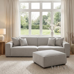 ALUXO® Dakota Modular Footstool – Pebble Grey Bouclé | Feather-Filled