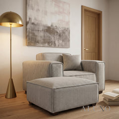 ALUXO® Dakota Modular Footstool – Pebble Grey Bouclé | Feather-Filled