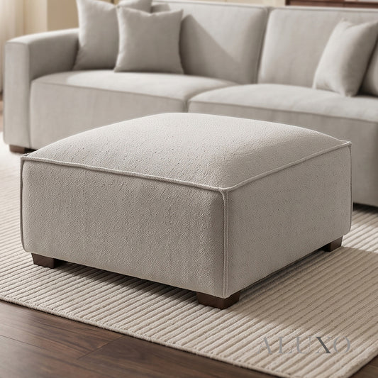 ALUXO® Dakota Modular Footstool – Pebble Grey Bouclé | Feather-Filled
