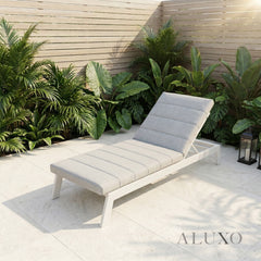 ALUXO® Dasia Luxury Outdoor Sun Lounger – White Aluminium & Pebble Grey Cushion