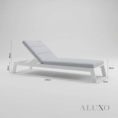 ALUXO® Dasia Luxury Outdoor Sun Lounger – White Aluminium & Pebble Grey Cushion