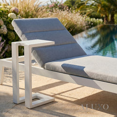 ALUXO® Dasia Luxury Outdoor Sun Lounger with Table Set – White Aluminium