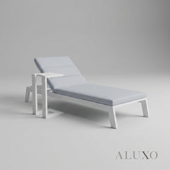 ALUXO® Dasia Luxury Outdoor Sun Lounger with Table Set – White Aluminium