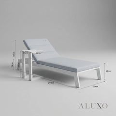 ALUXO® Dasia Luxury Outdoor Sun Lounger with Table Set – White Aluminium