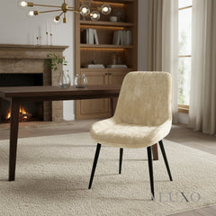 Didrik Velvet Dining Chair | Scandinavian Style, Line Stitch Back, Black Legs | Navy Blue / Cream / Teal
