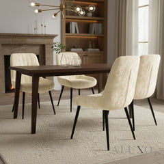Didrik Velvet Dining Chair | Scandinavian Style, Line Stitch Back, Black Legs | Navy Blue / Cream / Teal