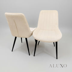 Didrik Velvet Dining Chair | Scandinavian Style, Line Stitch Back, Black Legs | Navy Blue / Cream / Teal