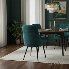 Didrik Velvet Dining Chair | Scandinavian Style, Line Stitch Back, Black Legs | Navy Blue / Cream / Teal