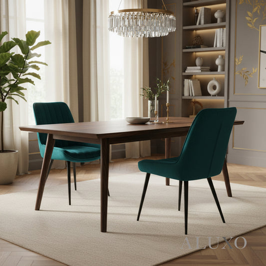 Didrik Velvet Dining Chair | Scandinavian Style, Line Stitch Back, Black Legs | Teal / Cream / Navy Blue