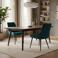 Didrik Velvet Dining Chair | Scandinavian Style, Line Stitch Back, Black Legs | Navy Blue / Cream / Teal