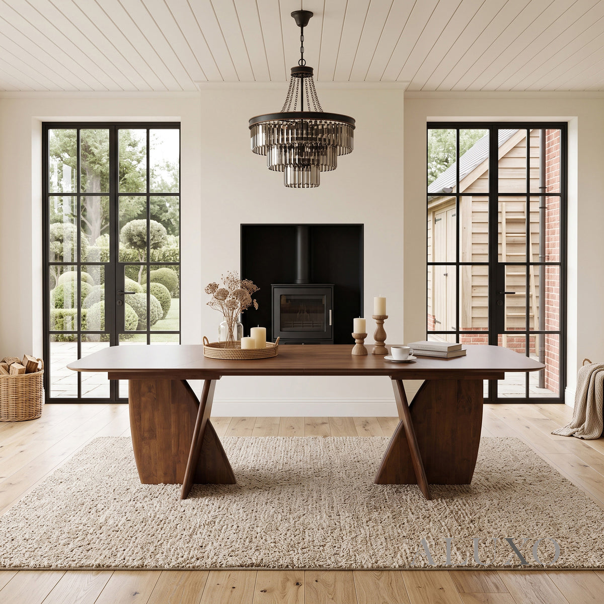 ALUXO® Dino 240cm Walnut Dining Table - Rectangular Architectural Base