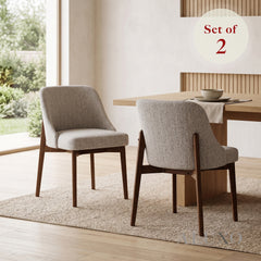 ALUXO® Dino Walnut Tub Dining Chair in Greige Bouclé – Set of 2