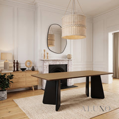 ALUXO® Dunkin 220cm Walnut Dining Table - Black Tapered Legs