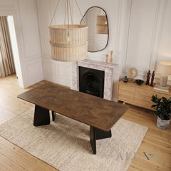 ALUXO® Dunkin 220cm Walnut Dining Table - Black Tapered Legs