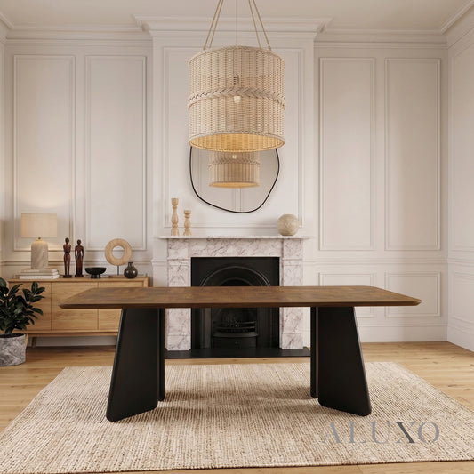 ALUXO® Dunkin 220cm Walnut Dining Table - Black Tapered Legs