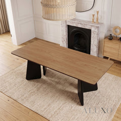 ALUXO® Dunkin 220cm Walnut Dining Table - Black Tapered Legs