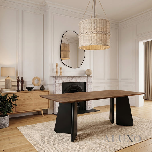 ALUXO® Dunkin 220cm Walnut Dining Table - Black Tapered Legs