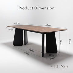 ALUXO® Dunkin 220cm Walnut Dining Table - Black Tapered Legs