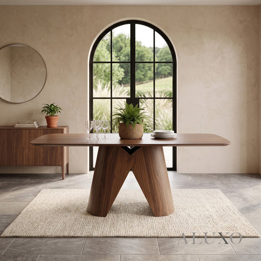 ALUXO® Elegantia 180cm Walnut Dining Table - Slimline Pedestal Base