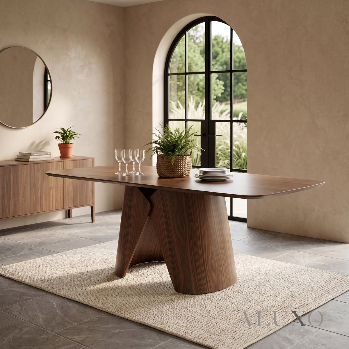 ALUXO® Elegantia 180cm Walnut Dining Table - Slimline Pedestal Base