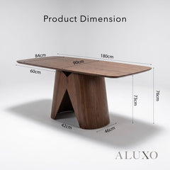 ALUXO® Elegantia 180cm Walnut Dining Table - Slimline Pedestal Base