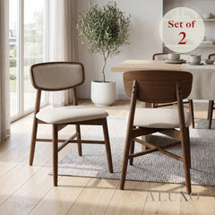ALUXO® Elegantia Walnut Upholstered Back Dining Chair in Oatmeal Bouclé – Set of 2