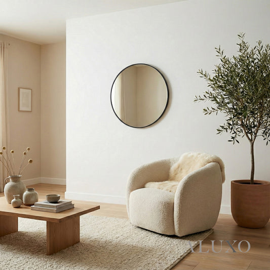 Orel 80cm Round Classic Wall Mirror with Black Aluminium Frame – Modern Design