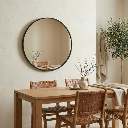 Orel 80cm Round Classic Wall Mirror with Black Aluminium Frame – Modern Design