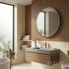 Orel 80cm Round LED Wall Mirror with Black Aluminium Frame – 3-Tone Lighting