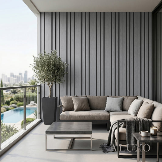 Exterior Wall Panel Composite Cladding 86mm Wide Slat - Grey Oak | 180cm / 290cm (Set of 4)