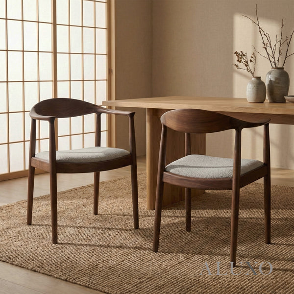 ALUXO® Fern Walnut Dining Chair in Oatmeal Bouclé – Set of 2