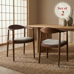 ALUXO® Fern Walnut Carver Dining Chair in Oatmeal Bouclé – Set of 2
