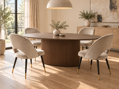 Rowen 180cm Oval Walnut Dining Table with Ribbed Pedestal Base