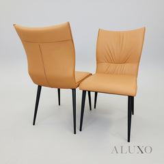Folke Leather Dining Chair | Tan Orange Ruched Style, Faux Leather, Scandinavian Legs