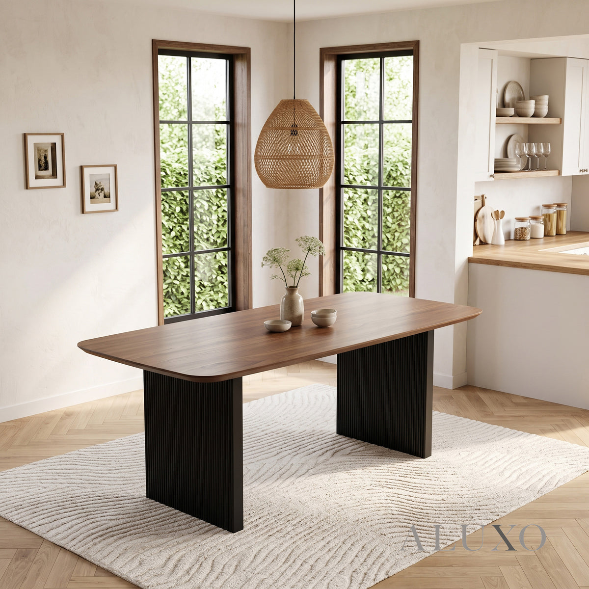 ALUXO® Genesis 180cm Walnut Dining Table - Slimline Fluted Base