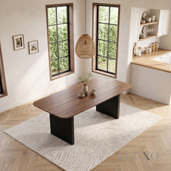ALUXO® Genesis 1.8m Walnut Dining Set – Black Fluted Base Table with 4/6 Lyder Black Velvet Chairs