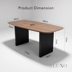 ALUXO® Genesis 180cm Walnut Dining Table - Slimline Fluted Base