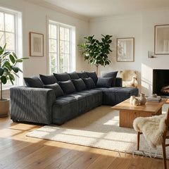 ALUXO® Gramercy Right Hand Facing (RHF) Corner Sofa – Steel Grey Velvet