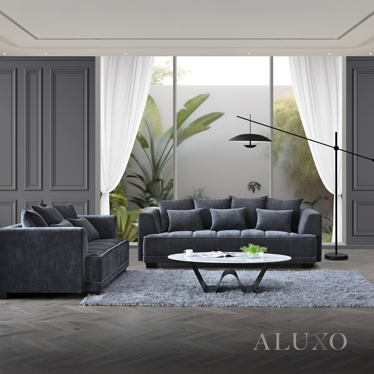 ALUXO® Gramercy 3 & 2 Seater Sofas in Steel Grey Velvet – Modern Luxury
