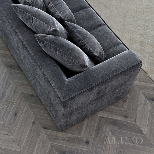 ALUXO® Gramercy Right-Hand Corner Sofa – Steel Velvet Bouclé Fabric