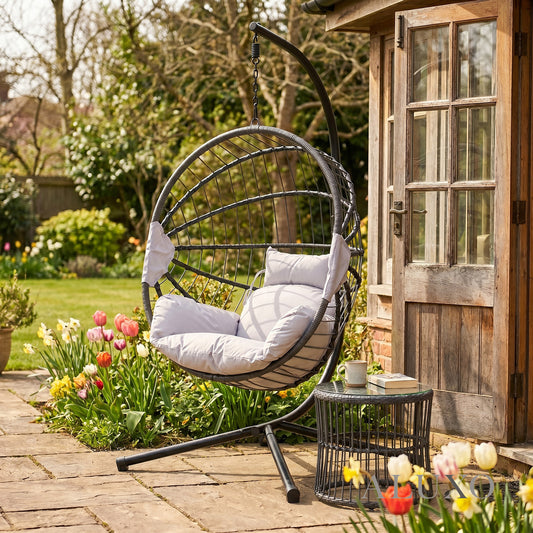 Hanging Egg Chair with Foldable Design & Luxury Cushions - Light Grey