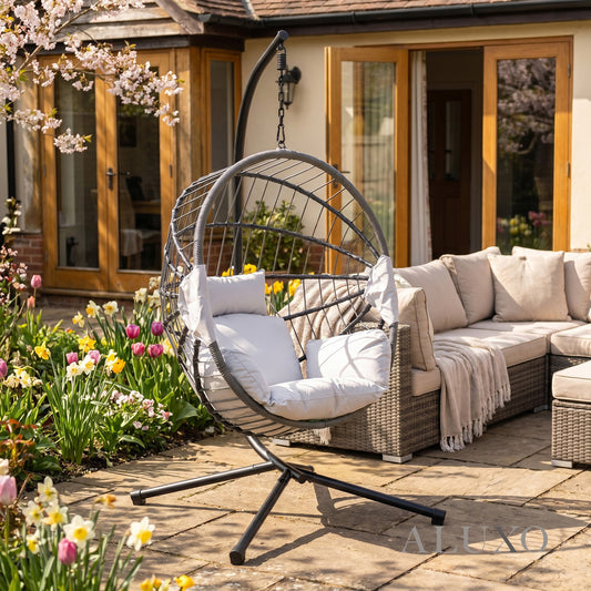 Hanging Egg Chair with Foldable Design & Luxury Cushions - Light Grey