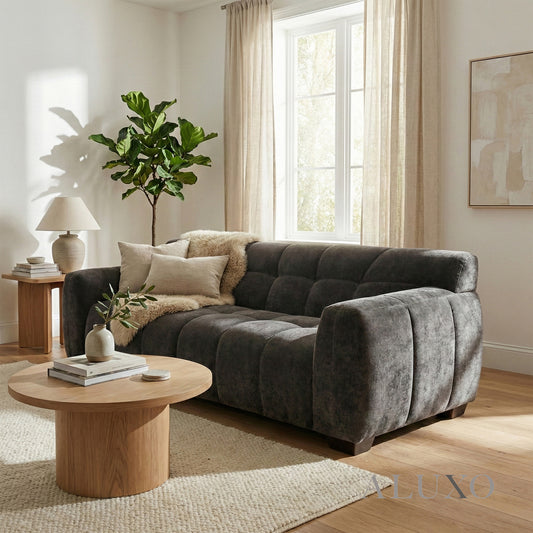 ALUXO® Harlem 3 Seater Sofa – Cocoa Chocolate Mermaid Velvet | Deep Channel Stitched