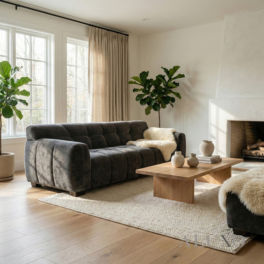 ALUXO® Harlem 3 Seater Sofa – Cocoa Chocolate Mermaid Velvet | Deep Channel Stitched