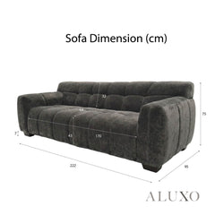 ALUXO® Harlem 3 Seater Sofa – Cocoa Chocolate Mermaid Velvet | Deep Channel Stitched
