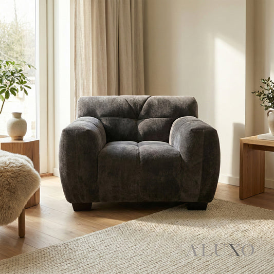 ALUXO® Harlem Armchair – Cocoa Chocolate Mermaid Velvet | Deep Channel Stitched