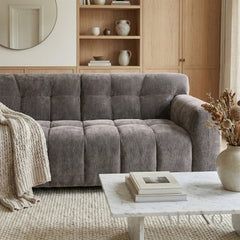 ALUXO® Harlem 3 Seater Sofa – Cocoa Chocolate Mermaid Velvet | Deep Channel Stitched