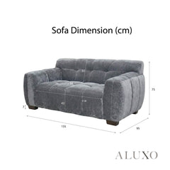 ALUXO® Harlem Full Sofa Set – Steel Grey Mermaid Velvet | 3+2 Seater, Armchair & Footstool
